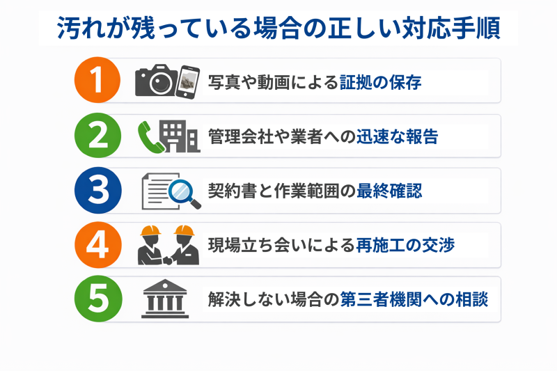 汚れが残っている場合の正しい対応手順