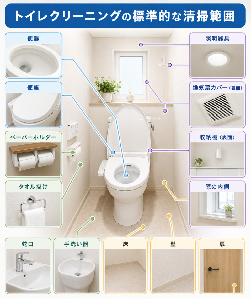 トイレクリーニングの標準的な清掃範囲