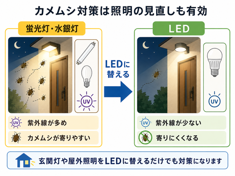 玄関でLEDを使うことによるカメムシ対策
