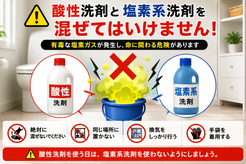 酸性洗剤と塩素系洗剤を混ぜてはいけない