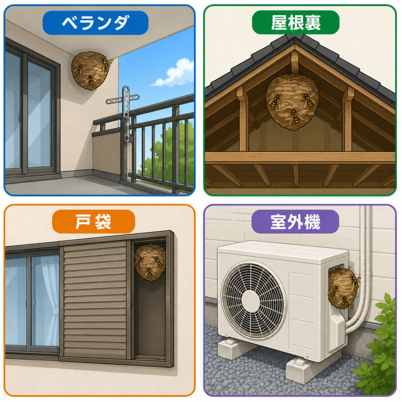 ハチの巣にとって雨風をしのげるところ
