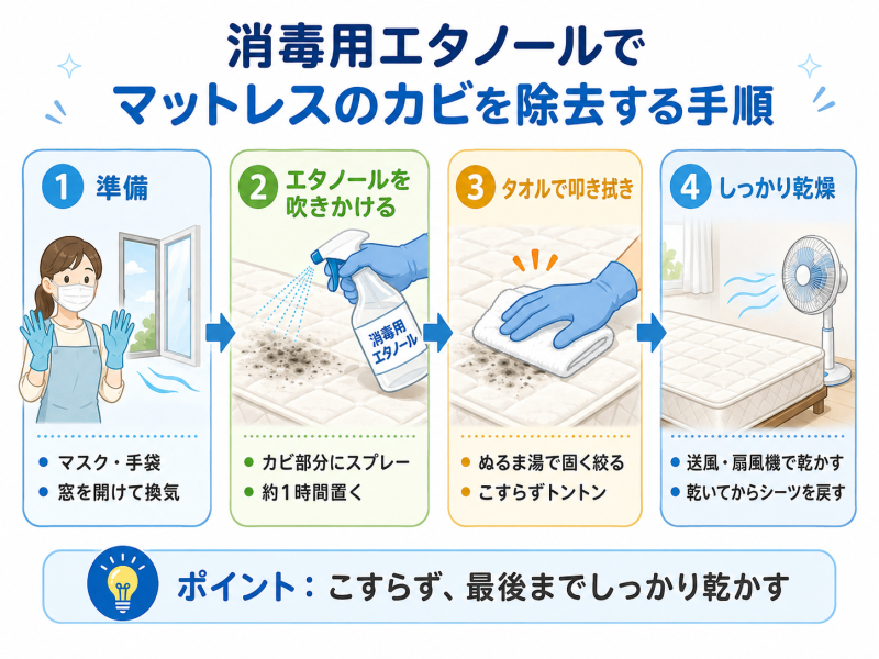 消毒用エタノールでマットレスのカビを除去する手順