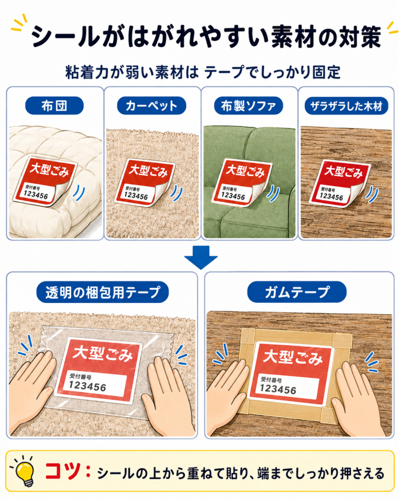 粗大ごみシールが剝がれやすい素材への対策