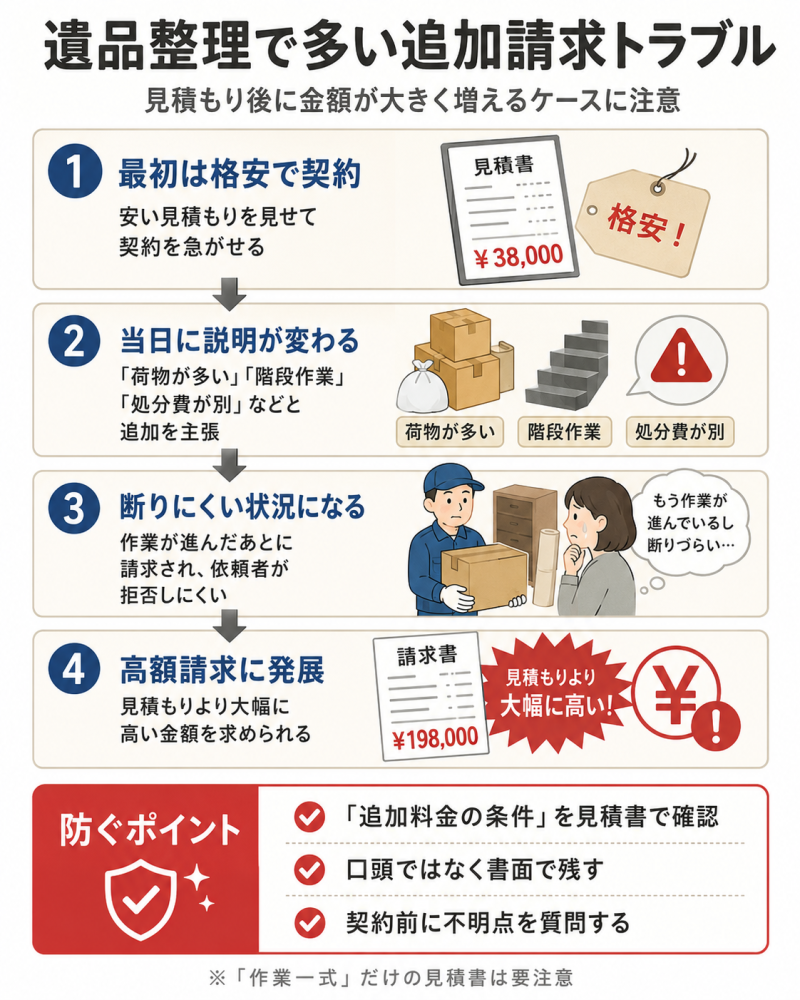 遺品整理で多い追加請求トラブル
