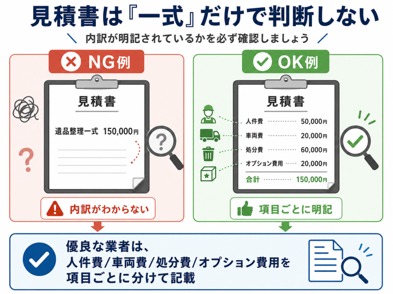 遺品整理における見積書き