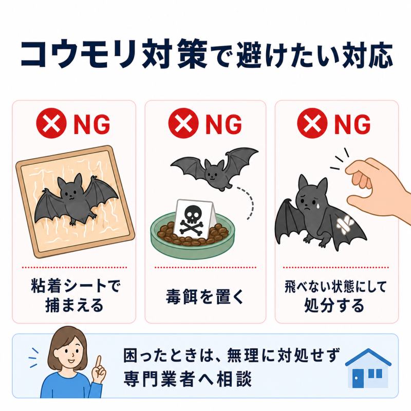 コウモリ対策で避けたい対応