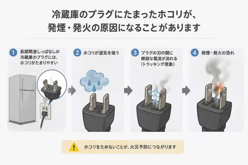 冷蔵庫のプラグのほこりが原因となって発火