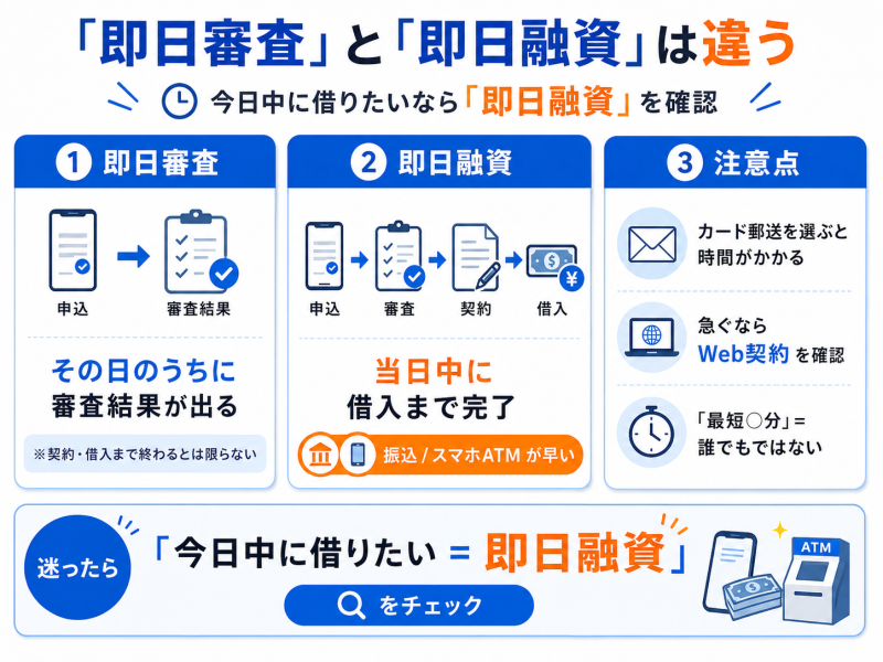 即日審査と即日融資は違う