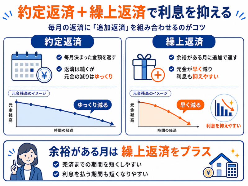 約定返済＋繰上返済で利息を抑える