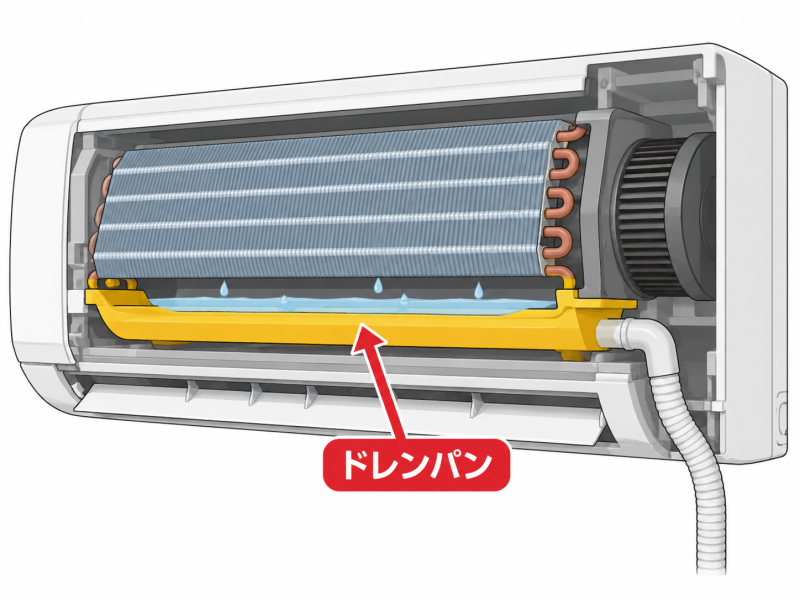 エアコンのドレンパンの位置